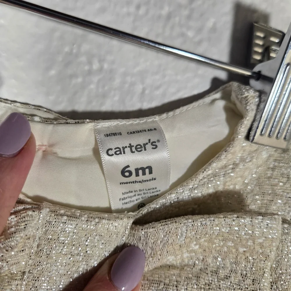 Carter's Gold Metallic Bow‎ Dress Baby Girl 6M Easter Party Special Occasion